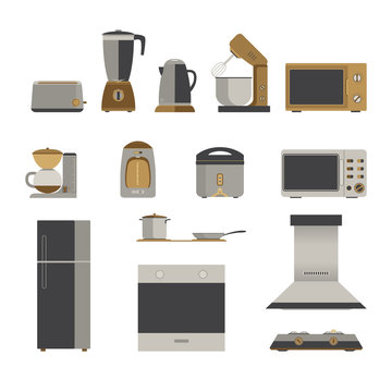 Kitchen appliance and Equipment Isolated Set
