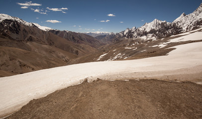 View from a pass in the valley below in Ladakh