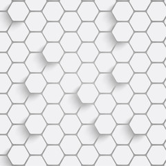 Paper hexagon background with drop shadows. Vector illustration.