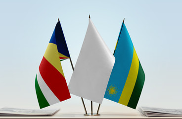 Flags of Seychelles and Rwanda with a white flag in the middle