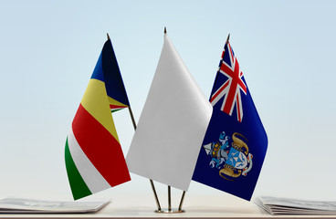 Flags of Seychelles and Tristan da Cunha with a white flag in the middle