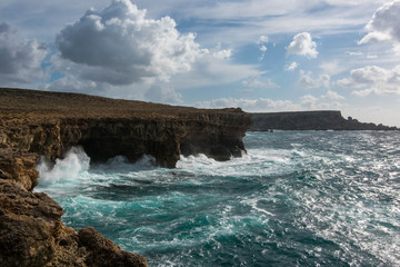 Winter waves hitting the cliffs during gale weather