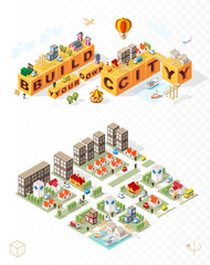 Build Your Own City . Set of Isolated Minimal City Vector Elements on Transparent Background