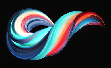 3D rendering of colorful abstract twisted shape in motion. Computer generated geometric digital art - obrazy, fototapety, plakaty