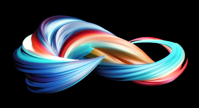 3D Rendering Of Colorful Abstract Twisted Wavy Shape In Motion. Computer Generated Geometric Digital Art