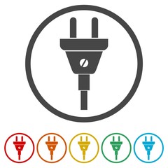Electric plug sign icon, Power energy symbol, 6 Colors Included