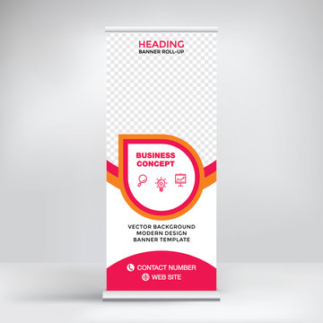 Banner design, roll-up stand for advertising, exhibitions, business concept
