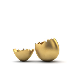 Gold luxury easter egg cracked open. 3D Rendering