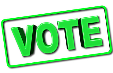 Stock Illustration - Big Bold Green Vote, 3D Illustration, Bright Against the White Background.