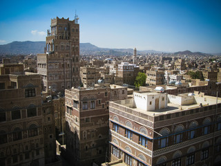 Aerial view of Sanaa old city, Yemen
