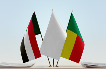 Flags of Sudan and Benin with a white flag in the middle