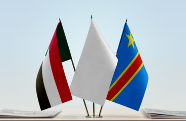 Flags of Sudan and Democratic Republic of the Congo (DRC, DROC, Congo-Kinshasa) with a white flag...