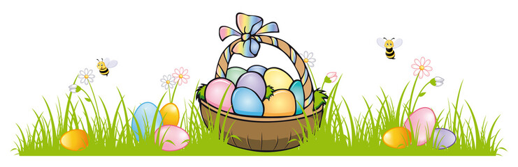 Easter Basket on a green meadow 