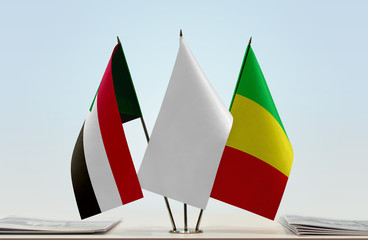 Flags of Sudan and Mali with a white flag in the middle