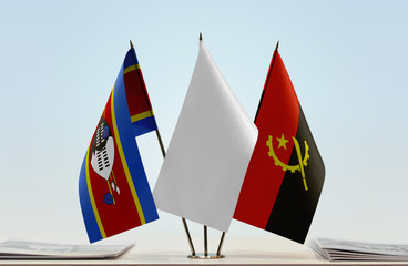 Flags of Swaziland and Angola with a white flag in the middle