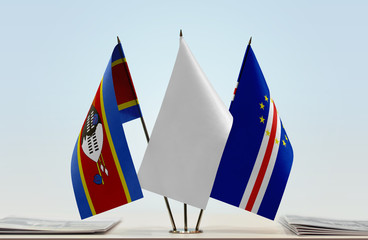 Flags of Swaziland and Cape Verde with a white flag in the middle
