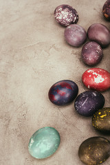high angle view of painted easter eggs on tabletop