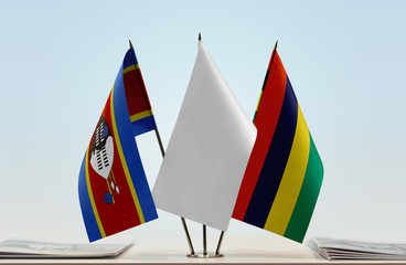 Flags of Swaziland and Mauritius with a white flag in the middle
