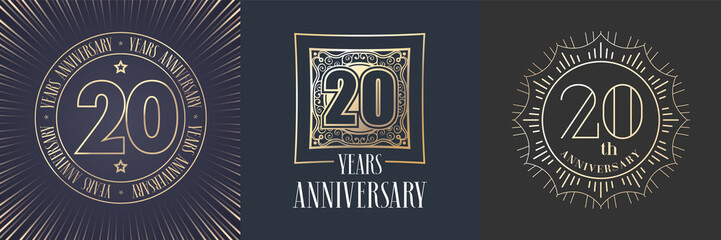 Fototapeta na wymiar 20 years anniversary vector icon, logo set