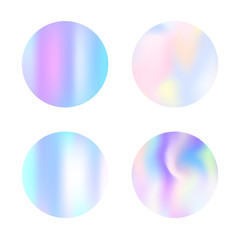 Hologram abstract backgrounds set. Trendy Gradient backdrop with hologram. 90s, 80s retro style. Iridescent graphic template for brochure, flyer, poster, wallpaper, mobile screen.