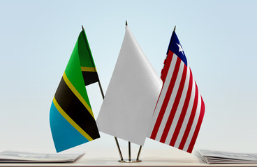 Flags of Tanzania and Liberia with a white flag in the middle