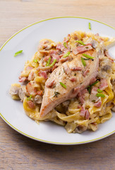 Chicken and creamy bacon and mushroom pasta