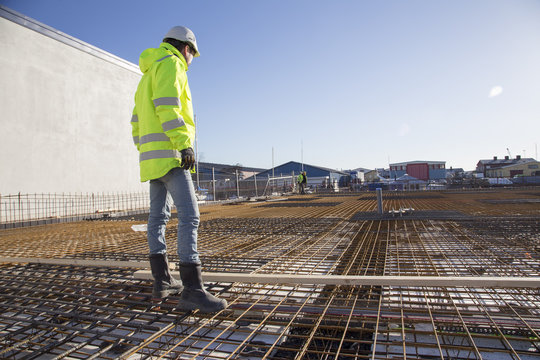 Worker on construction site in Bohuslan, Sweden