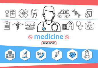 Medicine Line Icons Set