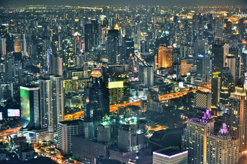 View of the city of Bangkok, Thailand after sunset