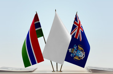 Flags of The Gambia and Tristan da Cunha with a white flag in the middle