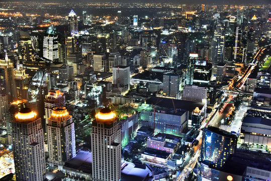 View of the city of Bangkok, Thailand after sunset
