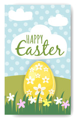 Easter banner background template with beautiful colorful spring flowers and egg. Vector illustration.