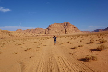 Young Man in Wadi Rum desert, Jordan, Middle East