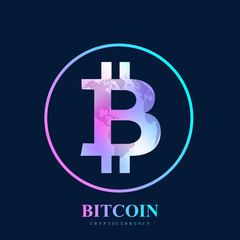 Bitcoin. Physical bit coin. Bitcoin digital currency coin damage world finance system. Cryptocurrency. Virtual money. World map point background. Vector illustration.