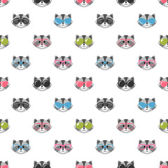 Fototapeta premium Seamless pattern with raccoons with sunglasses
