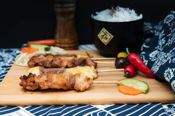 Traditional Japanese skewer Yakitori ready to eat