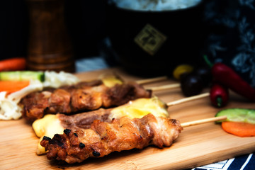 Traditional Japanese skewer Yakitori ready to eat