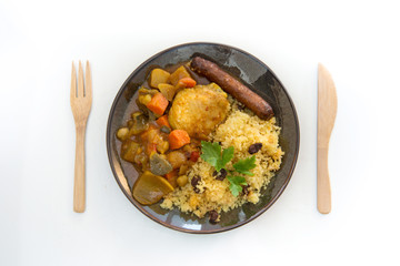 traditional moroccan dish Chicken couscous salad with Sausage