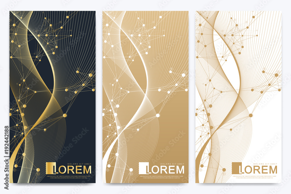 Fototapete modern set of vector flyers. molecule and communication background. geometric abstract golden packag
