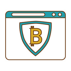 template with shield and bitcoin vector illustration design