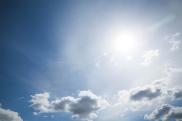 Blue sky with clouds and sun.