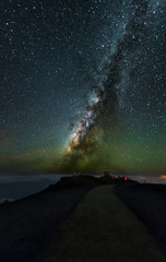 Milky Way shining behind the observatories at the summit of Maui's Haleakala volcano.