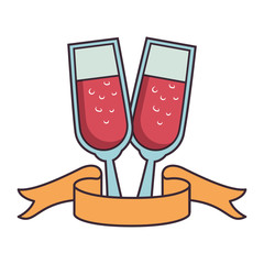 champagne cups with ribbon vector illustration design