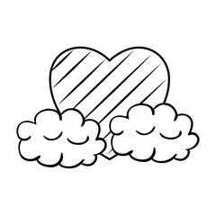 heart love sticker art with clouds vector illustration design