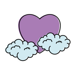 heart love sticker art with clouds vector illustration design