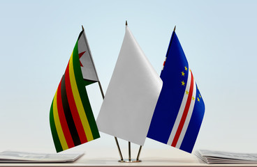 Flags of Zimbabwe and Cape Verde with a white flag in the middle