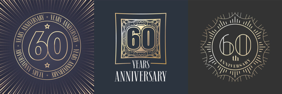 60 years anniversary vector icon, logo set