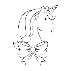 cute unicorn with bowntie fantasy sticker vector illustration design