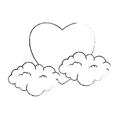 heart love sticker art with clouds vector illustration design