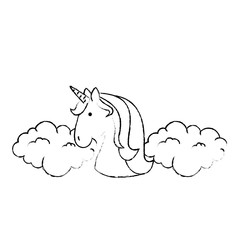 cute unicorn over cloud fantasy sticker vector illustration design